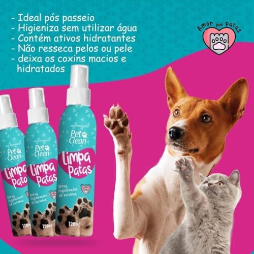 Spray Limpa Patas para Cães e Gatos 120ml Limpa Patas Para Cães E Gatos Higieniza Hidrata