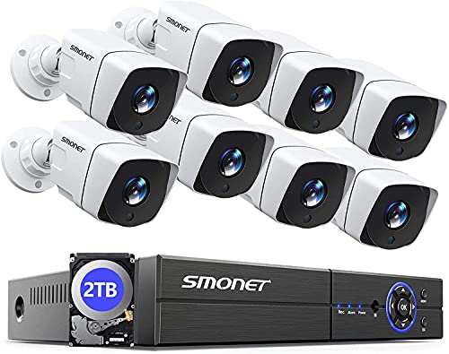 【2021 New】 SMONET 5MP Security Camera System(2TB Hard Drive),8X 5MP(2560TVL) Indoor Outdoor CCTV Cameras,8 Channel Wired Home Complete Surveillance Systems Waterproof Motion Detection Night Vision