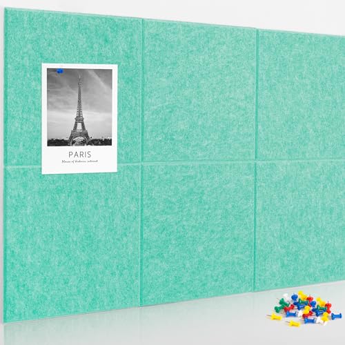 AKTOP Cork Board Bulletin Board 24"x36", 6 Pack Removable Felt Cork Board Tiles for Wall, Large Corkboard Notice Pin Board for Office, School & Home,24 Safe Adhesive Tabs, 20 Push Pins, Lake Blue