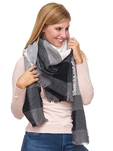 JillyMode XXL Damen Schal Winter Dick Warm und weich viele schöne Mustern (8001-5-weiss-grau) Cover