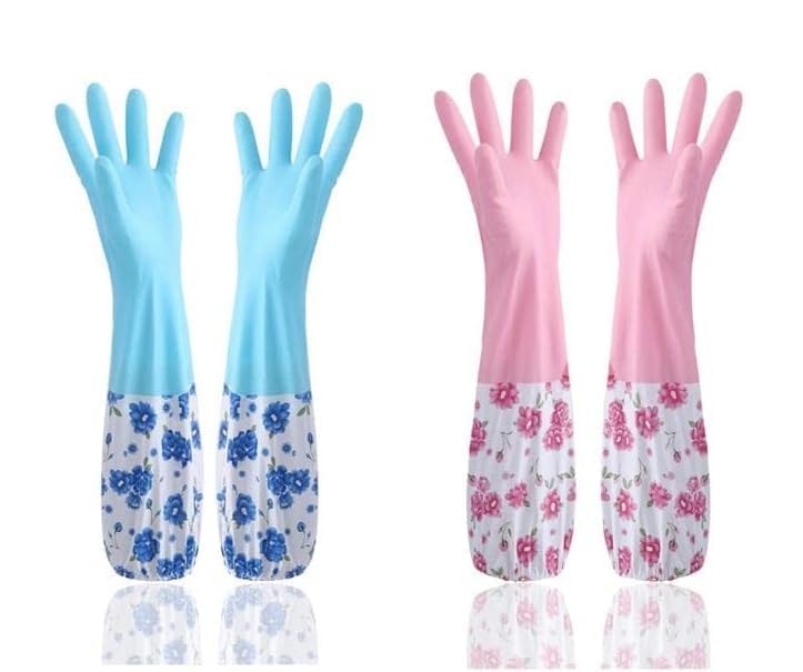 Cleaning Gloves Waterproof Reusable Long Elbow Hand Latex-Free Household Kitchen Laundry, Working, Gardening, Sanitation Lab Work Pvc Flock Lined Sleeves For Dishwashing, Non-Slippery & Durable Length