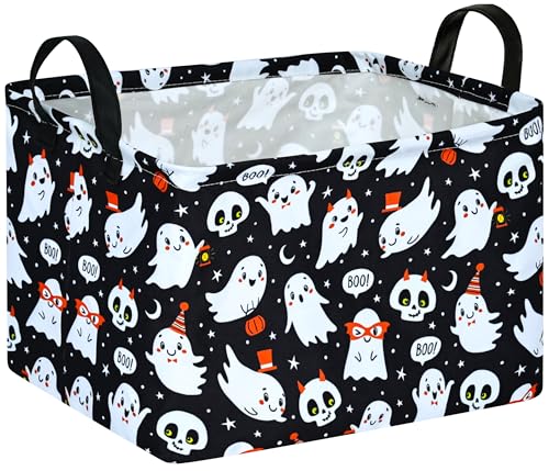Image of Happy Halloween Ghost Storage Basket Gift Laundry Bins Collapsible Storage Baskets Box Laundry Nursery Hamper for Home and Office Decoration with Handles