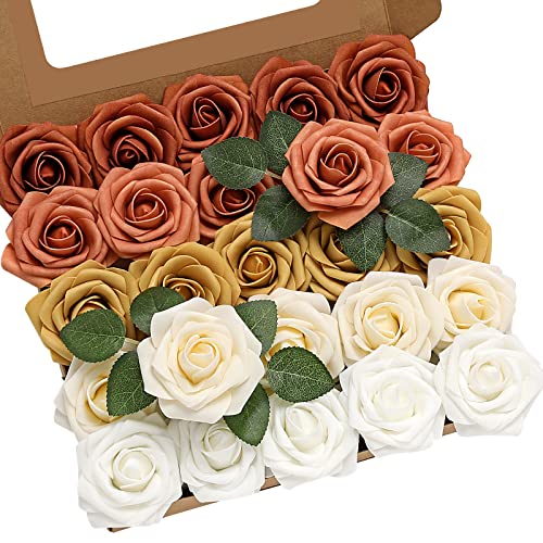 Serwalin Artificial Flowers 25Pcs Orange Ombre Foam Roses Fake Cake Flowers For Diy Wedding Bouquets Bridal Shower Centerpieces Floral Arrangements Party Tables Home Cake Decorations #TOP28