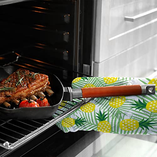Vantaso Cooking Apron 3Pcs Set Yellow Pineapple Geometric Heat Insulated Microwave Oven Mitts With Pot Holder Pads Kitchen Oven Gloves Protectors Mat Grilling Baking #TOP2
