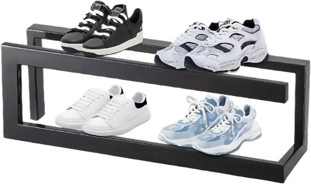 for Entryway/Bedroom. Space-Saving, No Tools Needed, Sleek Shoe Rack! Dual-Tier Storage(Black-1pc)