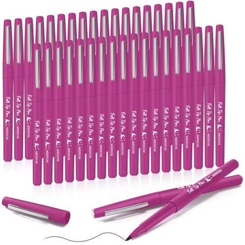 Image of Fuyoooo 36 Pcs Pink Felt Tip Pens Bulk, Quick Dry, 0.7 mm Medium Point
