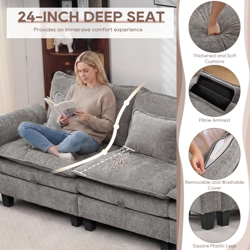 Image of IPKIG 151 inch Modular Cloud Couch with Storage, U Shaped Sectional Sofa with Ottoman & Pillow, Chenille Deep Seat Sectional Couches for Living Room, Apartment, Grey