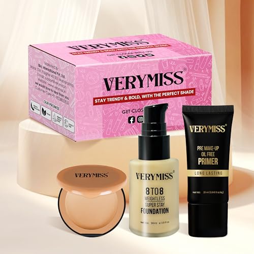Image of VERYMISS Full Matte All Premium Makeup Kit For Women & Girls I Primer + Foundation + Compact Powder I Gift Set I Vegan (Pack of 3) (Combo 2)