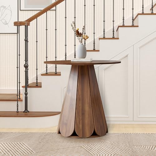 Image of 31.5 inch Round Dining Table for 2-4 People, Modern Small Kitchen & Dining Room Table with Pedestal Base, Space Saving Farmhouse Wood Table for Apartment & Small Spaces, Walnut