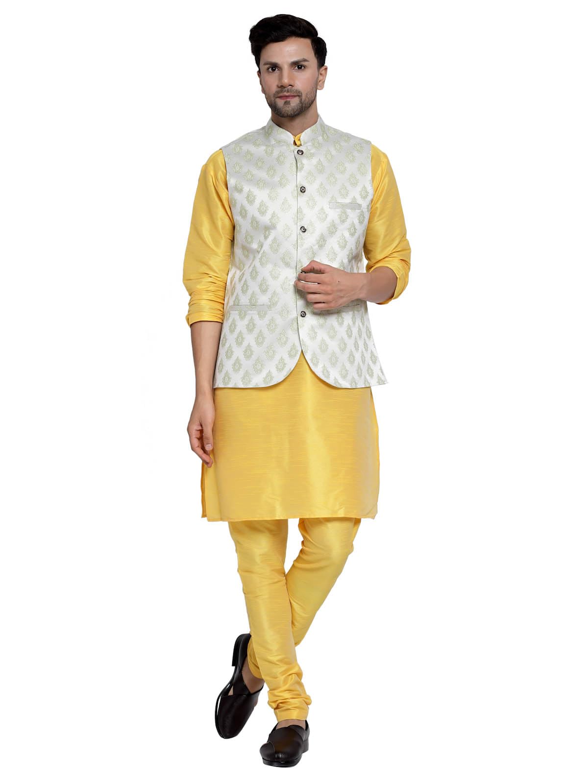 Men's Kurta Pyjama With Jacquard Nehru Jacket Sets-picture-19