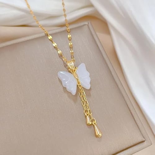 Colar Feminino com Pedra Jade Transformação de Borboleta - Crystal Butterfly + Bolsa de Veludo