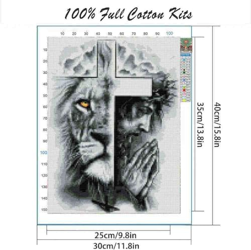 Image of Jesus Christ Cross Stitch Kits for Adults Beginner,Lion Counted Cross Stitch Kits Printed Stitching Cute Patterns Dimensions Needlepoint Art Crafts Embroidery Kits for Adults Beginners
