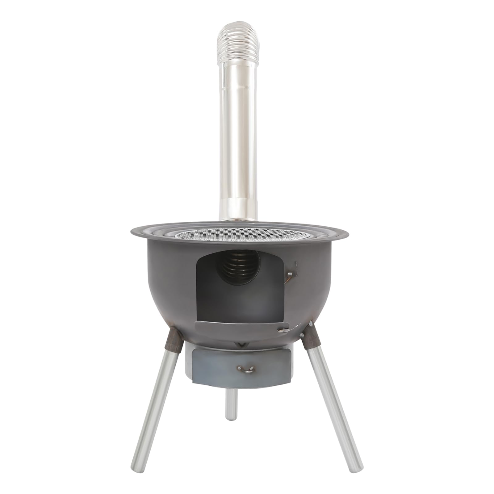 Estufa de leña multifunción con parrilla, 48 x 52 cm | 3 anillos de wok y capacidad de carga de 150 kg, acero y acero inoxidable, negro, para camping, jardín y picnic al aire libre