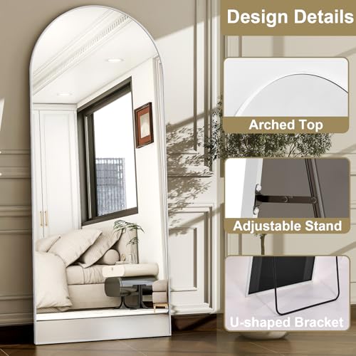 Image of 57 inch x 20 inch Arched Full Length Mirror - Wall Mounted /Floor Mirror Aluminum Alloy Frame Full Body Mirrors for Bathroom Living Room Bedroom and Entryway,Sliver
