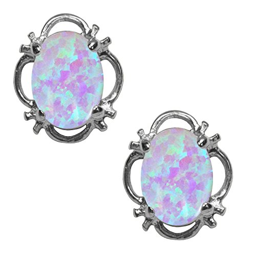 Boucles d'oreille opale de culture or blanc anti-irritation pour oreilles sensibles