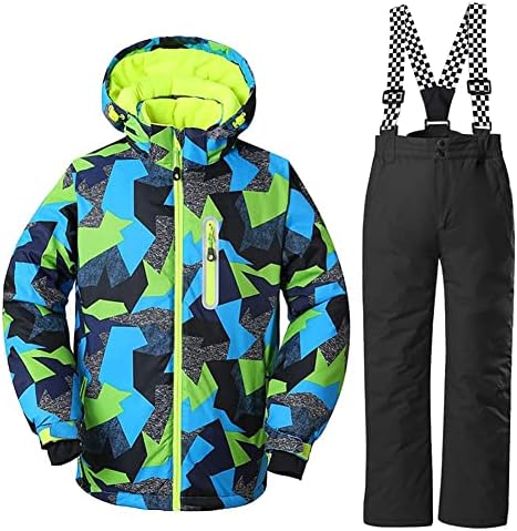 HOTIAN Boys Insulated Warm Snowsuit Ski Jacket PantsSet Windproof Waterproof Breathable Ski Suits