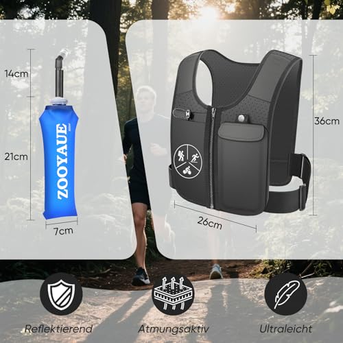 ZOOYAUE Laufweste für Damen und Herren,Verstellbare atmungsaktive Laufweste mit 500ml Trinkflasche, Reflektierender Trinkrucksack mit Handyhalterung, Leichter Laufrucksack Trinkrucksack