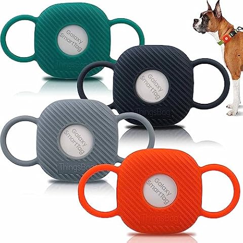 Dog Silicone Collar Holder for Samsung SmartTag/Smart Tag+Plus/Tile Mate, Companion of Finder Tracker Locator Case for Pet Cat Necklace Buddy, Android GPS Devices Accessories Secure Holder (4 Pack) Cover