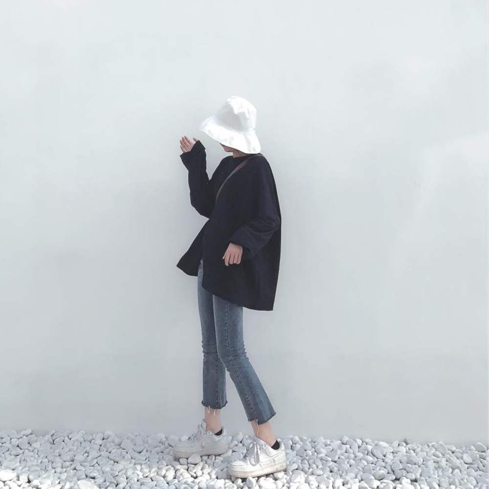 ZZAI Tops Divididos De Primavera Y Otoño - Camisetas De Manga Larga Finas Sueltas - Tops para Niñas,Black