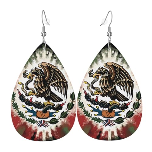 KOSUES Mexico Mexican Eagle Art Flag Faux Leather Teardrop Earrings Double Sided Drop Dangle Earrings Lightweight Womens Ear Accessories Holiday Beach Party Statement Jewelry Gifts