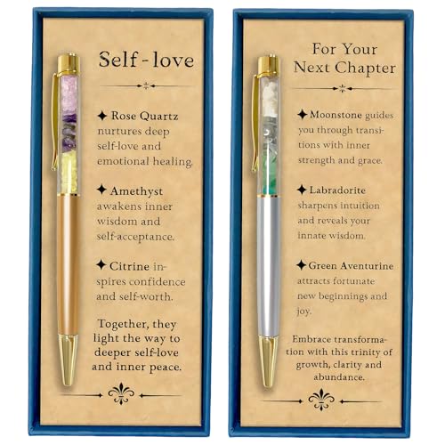 BAGUBDR 2pcs Crystal Pen Retractable Push Pens for Professional Milestones and Motivational Writing Crystal Pens with Cards for Graduation Gifts and Office Use