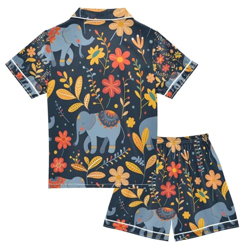senya Elephants and Flowers 1 Satin Summer Pajama Sets Silk Short Sleeve Button Down Sleepwear2