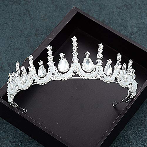 Preisvergleich Produktbild WSXEDC Haarschmuck Für Damen Krone, Märchenprinzessin Königin Krone Silber Halbrunde Tropfenform Strass Imitation Perlen Stirnbänder Für Mädchen Haarschmuck Braut Hochzeit Geburtstagsfeier Prom Ha