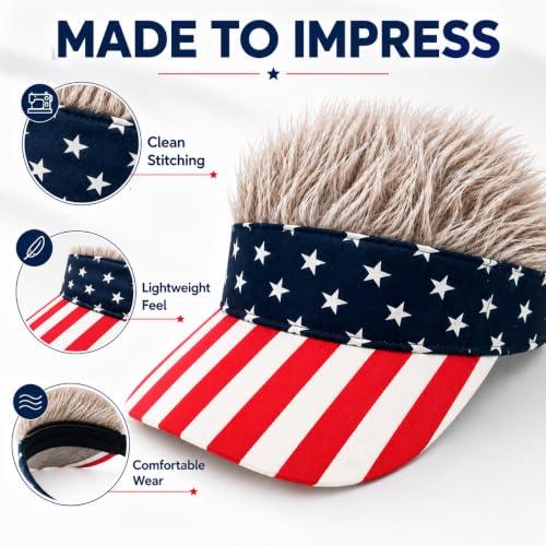 Image of Mens Visor with Hair Fake Hat with Hair for Men Funny Golf Hats Wig Hat Spiked Adjustable Baseball Cap