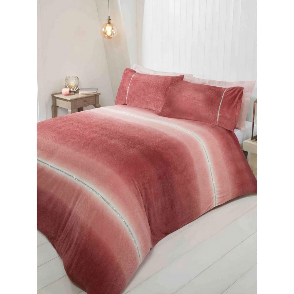 Rapport Diamante Ombre Teddy Fur Blush Double Duvet Cover Bedding Bed Set