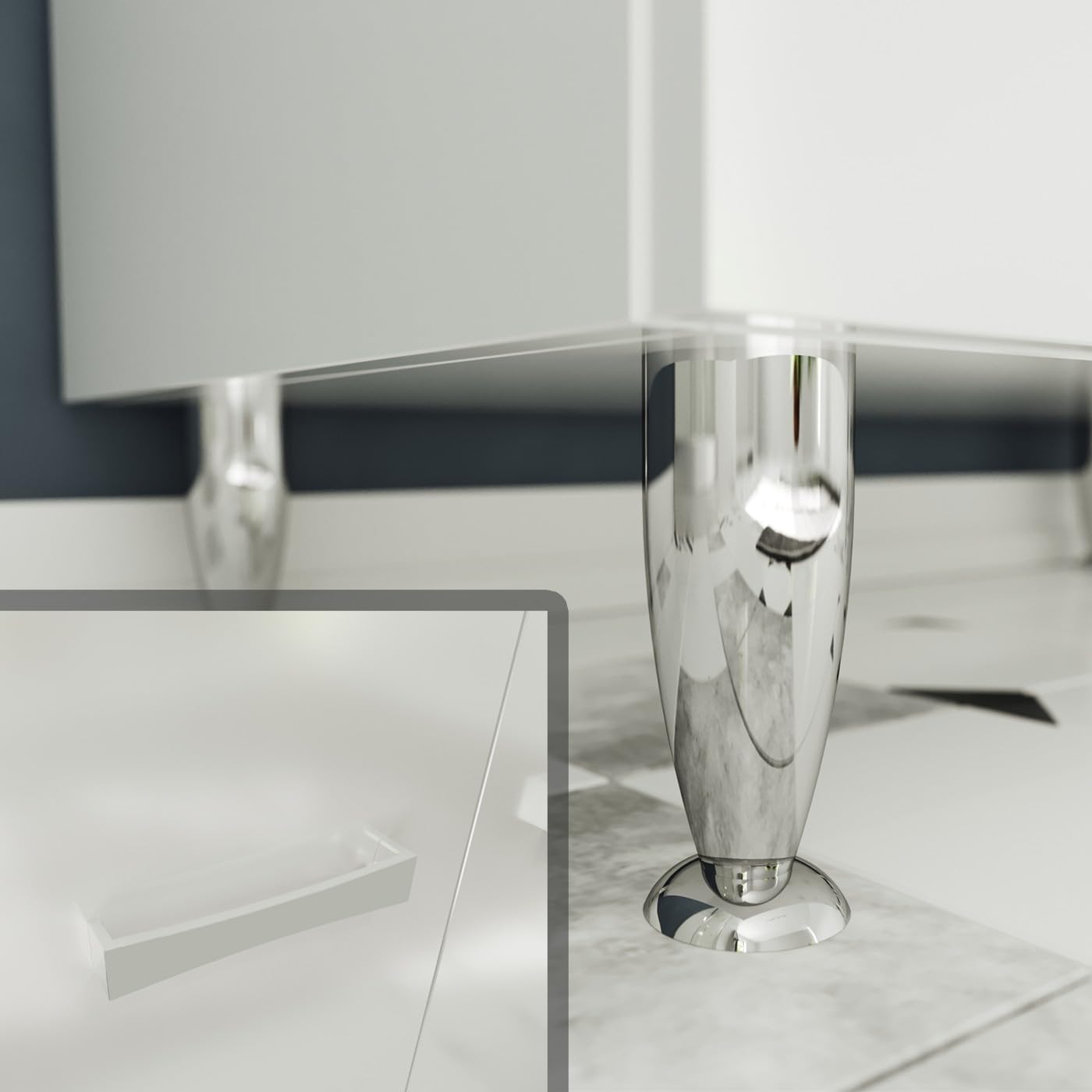 SANIVERRE Madrid Meuble Salle de Bain sur Pieds Simple Vasque Blanc Largeur 80 cm