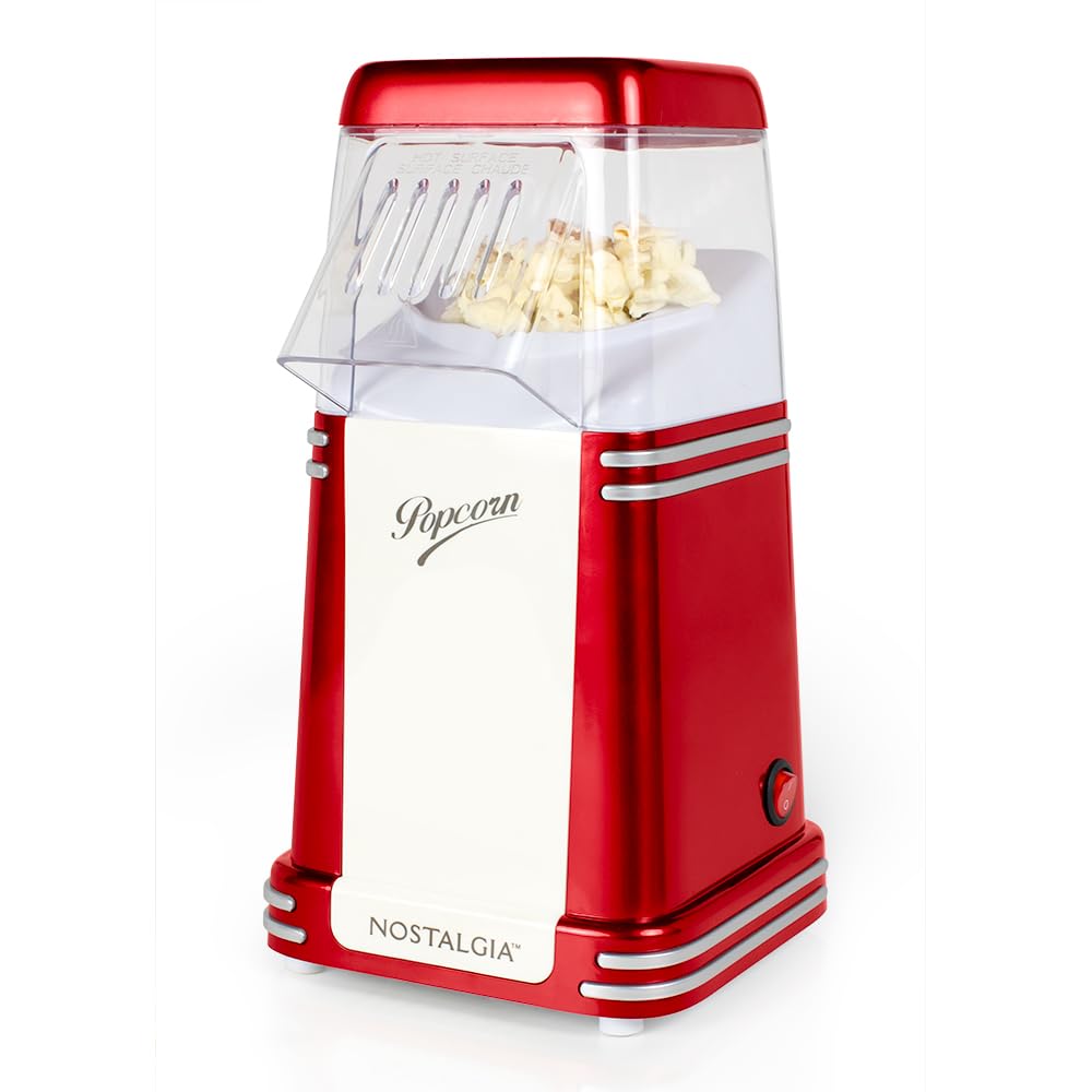 Maker di Popcorn Elettrico a Caldo Nostalgia, 1,8L, Popcorn Sani e Senza Olio con Misurino, Rosso Retro