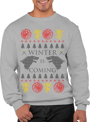 Image of Graphic Impact Inspired Winter is Coming Ugly Christmas Xmas Jumper Xmas Sweatshirt Adults Unisex Sweater Christmas Jumper (Grey, M)