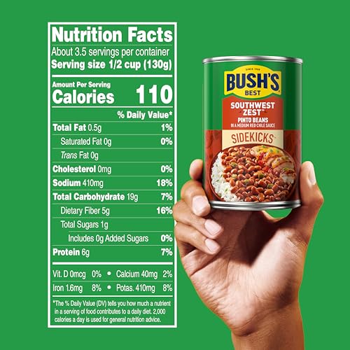 Image of Bush's Best Southwest Zest Pinto Beans, 15 oz, (Pack of 12) | Canned, Source of Plant Based Protein and Fiber, Low Fat, Gluten Free