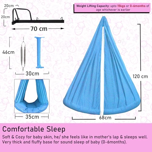 Image of Vparents Sleeping Essentials with Mosquito Net & Spring with Window Stand, Small Dot (Blue)