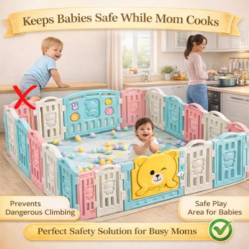 Image of 18 Panel Playpen for Babies up to 5 Year with Foldable Mat Big Size for Toddlers with Activity Panel Smart Folding & Portable Baby Play Fence for Kids Indoor with Gate (6x6 ft = 36 sqft)