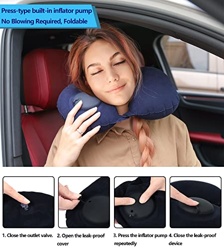 Travel Blanket And Pillow Set - Portable Inflatable Travel Neck Pillow And Premium Soft Airplane Blanket With Built-In Soft Bag, Neck Snaps, Zippered Pouch,And Hand Luggage Strap,70" X 40" (Navy Blue) #TOP3