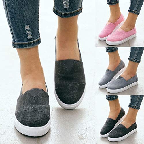 Womens Canvas Flat Loafers Slip-On Driving Shoes Comfort Cushioned Insole Athletic Running Tennis Sneakers (US:9, Black) - Thumbnail 6