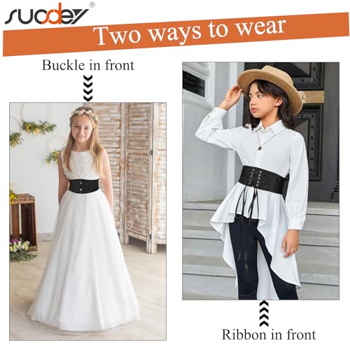 SUOSDEY Kids Jacquard Corset Belt with Soft Bones Girls Teens Pirate Halloween Renaissance Lace-up Black Waist Corset Belt2