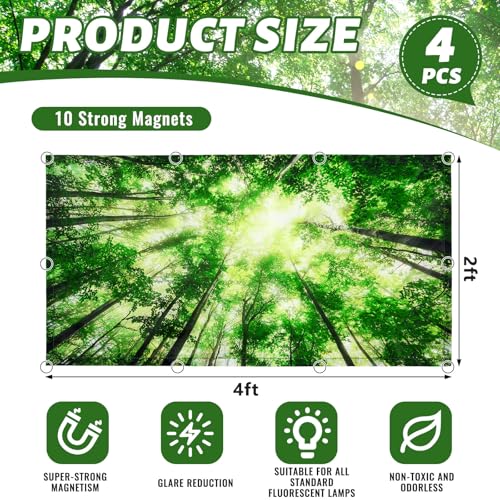 Image of Hortsun 4 Pack 4 x 2 Feet Fluorescent Light Covers, Magnetic Light Filters for Classroom Ceiling, Decorative Lights Shade for Office Home Hospital(Forest)