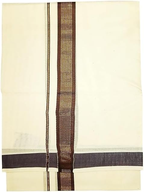 Jhon Men’s Traditional Cotton Dhoti with Golden Border | South Indian Mundu Veshti for Festive & Cultural Wear