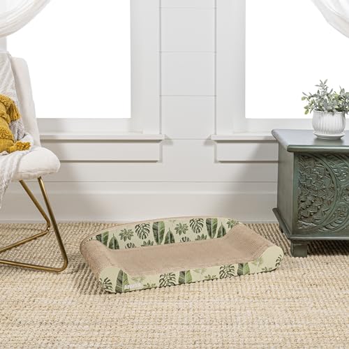 Image of CSR1004B Montego 27.5 inch Coastal Patterned Cardboard Lounge Bed Cat Scratcher with Catnip, Mint /Green