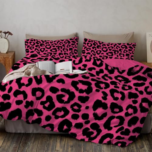 Parure de lit 140x200 léopard réversible microfibre zippée rose