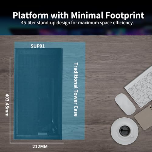 Image of Lian Li SUP 01-45L Stand-Up Platform case- Independent Chamber Direct Cooling design-510mm PCIe 4.0 Riser Cable-Pre-Installed 3X 120mm Fans-Dual ARGB Strips-Supports 360mm /280mm AIO-Black (SUP01X.US)