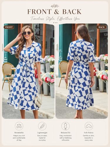Image of BROVAVE Women's 2026 Summer Short Sleeve Work Dresses Tie Waist Button Down Animals Print Midi A-Line Shirt Dress