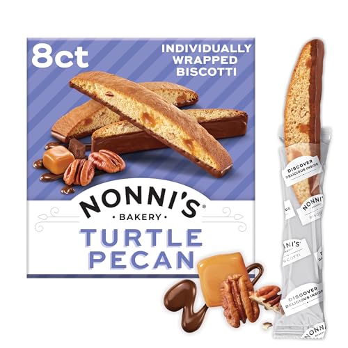 Nonni's Turtle Pecan Biscotti, Individually Wrapped Italian Cookie Snacks, 8 Servings (Pack of 1)
