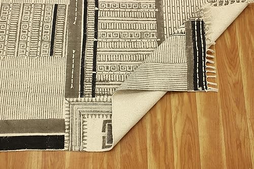 Tapis indien géométrique d'exception en pur coton imprimé et tissé main - 8