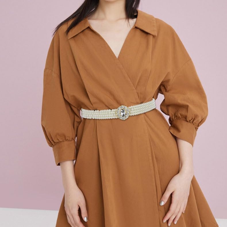 Dress Elastic Stretchy Belt Women's Pearl Waistband Pearl Decoration Belt3