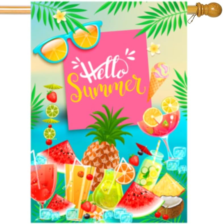 Hello summer flags 28 x 40 double sided watermelon,Welcome House Flag Double Sided Bee Yard House Seasonal Farmhouse Outdoor Decoration 28 x 40 Inch - Image 2