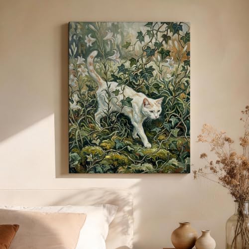Lienzo de gato blanco floral que llena de paz, armonía y arte abstracto tu hogar 4