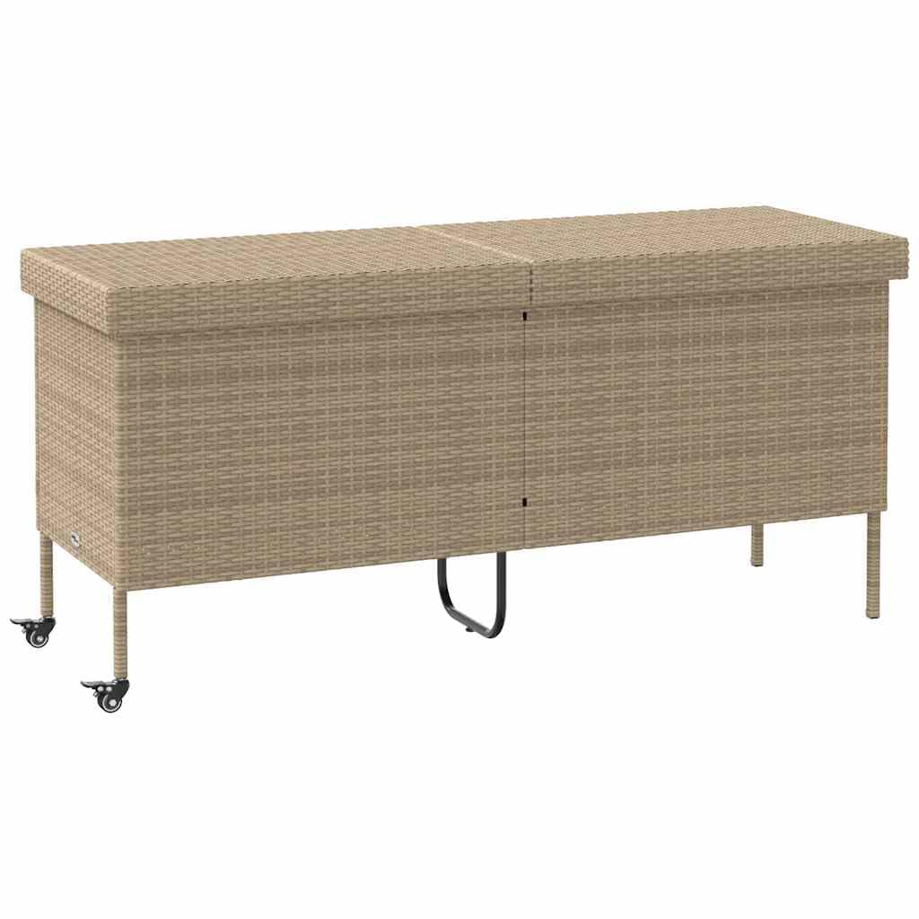 ACAGALA Gartenbox mit Rollen 160x55x75 cm, Auflagenbox aus Poly Rattan, UV-beständig, Gasdruckfeder, abnehmbarem & waschbarem Innenbeutel, Kissenbox Outdoor mit Deckel, Beige